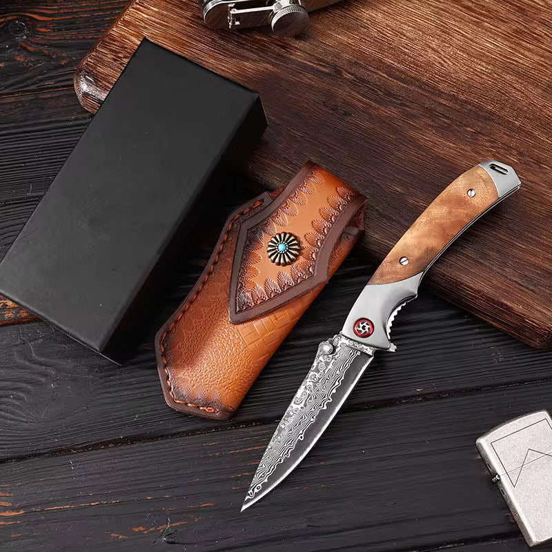 steel blade with wooden handle pocket knife