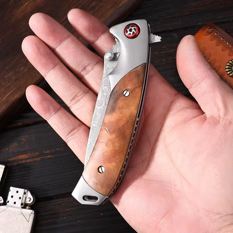 steel blade with wooden handle pocket knife