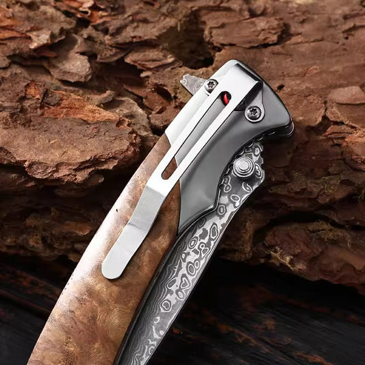 steel blade with wooden handle pocket knife